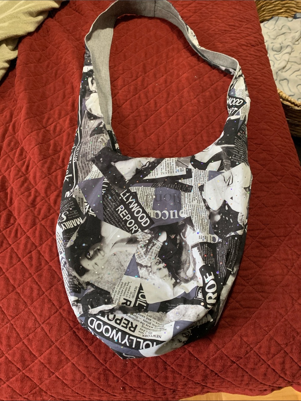 Black & White Newspaper Print Sling Bag